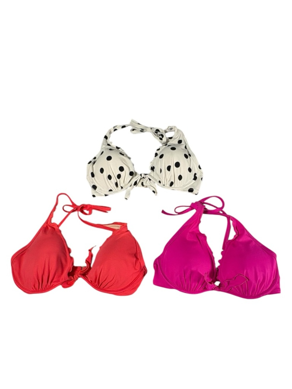 Victoria’s Secret Ruffle Bikini Tops 34D Halter Y2K Swim Bundle Pink Red